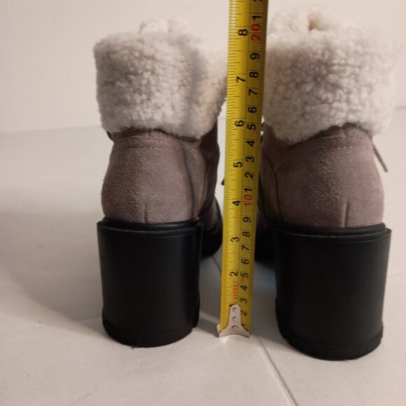 Marc Fisher Vacinta Gray Suede Shearling Heeled Combat Booties Women’s 6.5 - Picture 6 of 11